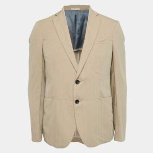 Armani Collezioni Khaki Beige Wool Blend Single Breasted Blazer L