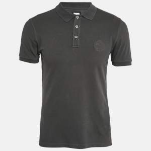 Armani Collezioni Grey Logo Embroidered Cotton Pique Polo T-Shirt L