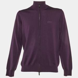 Armani Collezioni Purple Wool Knit Zip Up Sweater XXL