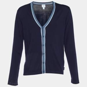 Armani Collezioni Navy Blue Silk Knit Button Front Cardigan XL