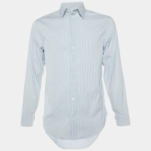 Armani Collezioni Blue/White Striped Stretch Cotton Long Sleeve Shirt M 