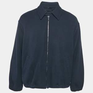 Pre Owned Armani Collezioni Navy Blue Wool Blend Knit Zip-Up Jacket XXL