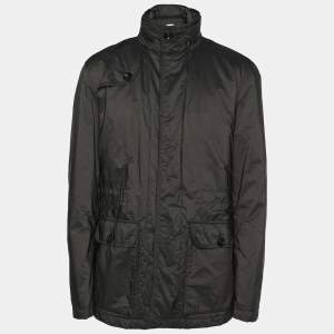 Armani Collezioni Dark Grey Stiped Nylon Zip-Up Jacket XXL