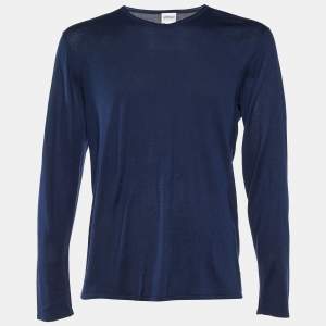 Armani Collezioni Navy Blue Silk & Camel Knit V-Neck Sweater M