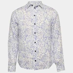 Armani Collezioni Blue/White Printed Cotton Long Sleeve Shirt M 