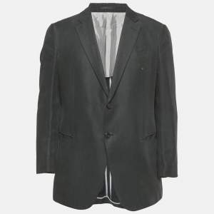 Armani Collezioni Navy Blue Linen Blend Regular Fit Blazer L