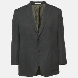 Armani Collezioni Black Linen Blend Sartorial Deco Blazer L