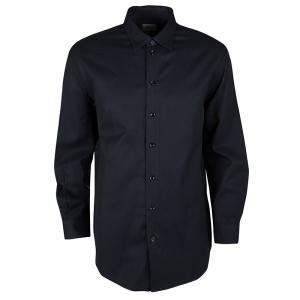 Pre Owned Armani Collezioni Navy Blue Herringbone Pattern Long Sleeve Shirt XL