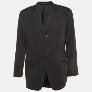 Pre Owned Armani Collezioni Black Pinstripe Wool Button Front Blazer XXL