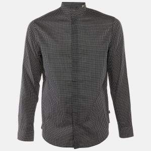 Pre Owned Armani Collezioni Midnight Blue Dotted Cotton Mandarin Collar Shirt M