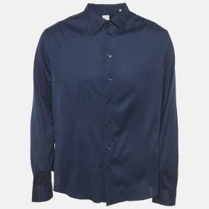 Pre Owned Armani Collezioni Navy Blue Cotton Full Sleeve Shirt XXL 