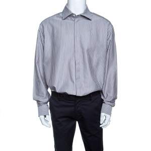 Armani Collezioni Grey Striped Cotton Long Sleeve Button Front Shirt 4XL