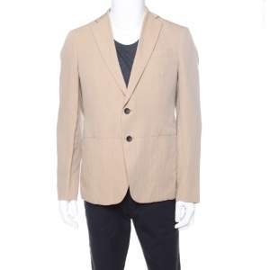 Pre Owned Armani Collezioni Beige Herringbone Linen Wool Tailored Blazer L