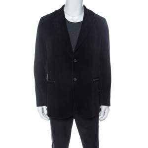 Pre Owned Armani Collezioni Navy Blue Corduroy Zipper Pocket Detail Blazer M 