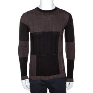 Armani Collezioni Black & Brown Wool Washed Out Effect Sweater M