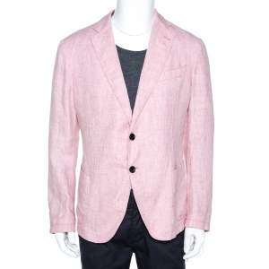 Pre Owned Armani Collezioni Light Pink Melange Linen Two Buttoned Blazer 3XL