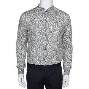 Pre Owned Armani Collezioni Beige Optical Leaf Print Linen Button Front Shirt M