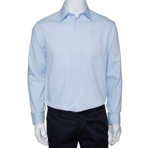 Armani Collezioni Light Blue Textured Cotton Long Sleeve Shirt L