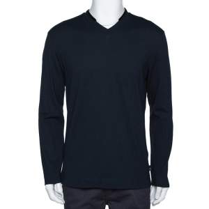 Pre Owned Armani Collezioni Midnight Blue Cotton Pique Long Sleeve T Shirt XL 