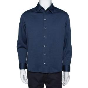 Armani Collezioni Navy Blue Cotton Knit Long Sleeve Shirt XL