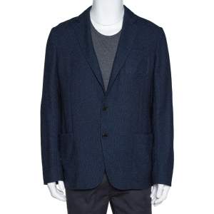Pre Owned Armani Collezioni Navy Blue Textured Wool Blend Jacket XL