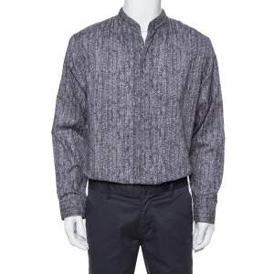 Pre Owned Armani Collezioni Grey Texture Print Cotton Button Front Shirt XL