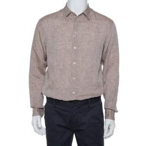 Pre Owned Armani Collezioni Brown Linen Shirt M
