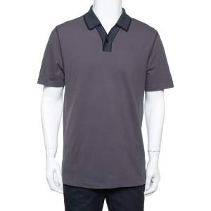 Pre Owned Armani Collezioni Dark Grey Cotton Contrast Collar Detail Polo T-Shirt XXL