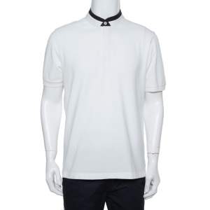 Armani Collezioni White Cotton Pique Contrast Collar Detail T-Shirt XXL
