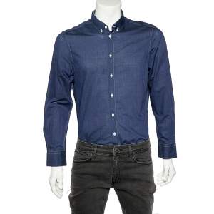 Pre Owned Armani Collezioni Navy Blue Cotton Button Front Shirt M