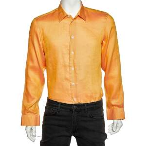 Pre Owned Armani Collezioni Orange Linen & Cotton Button Front Shirt M