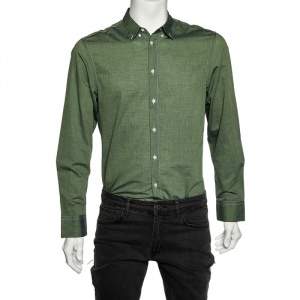 Pre Owned Armani Collezioni Green Cotton Button Front Shirt M