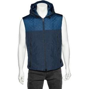 Pre Owned Armani Collezioni Blue Synthetic Hooded Sleeveless Vest L