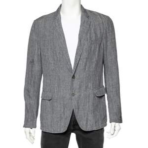 Armani Collezioni Grey Linen Two Buttoned Jacket XXL