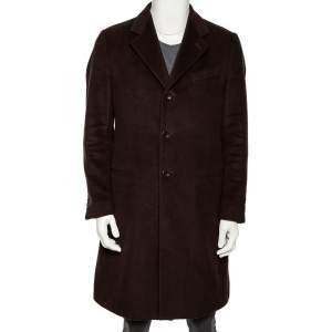 Armani Collezioni Dark Brown Wool Buttoned Long Coat M