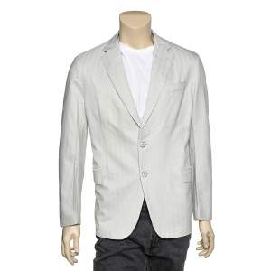 Pre Owned Armani Collezioni Beige Cotton Jacquard Button Front  Blazer XXL
