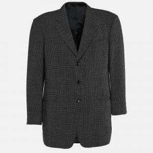 Pre Owned Armani Collezioni Grey Checkered Wool Single Breasted Blazer XL