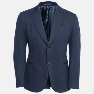 Pre Owned Armani Collezioni Navy Blue Stretch Knit Single-Breasted Blazer M