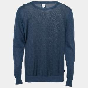 Armani Collezioni Blue Knit Crew Neck Long Sleeve Sweater S
