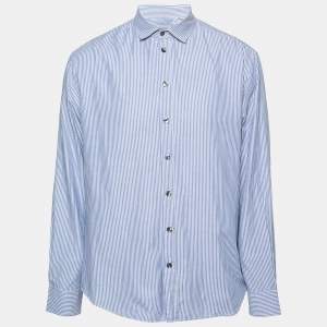 Armani Collezioni Blue Striped Cotton Long-Sleeve Button Front Shirt XL