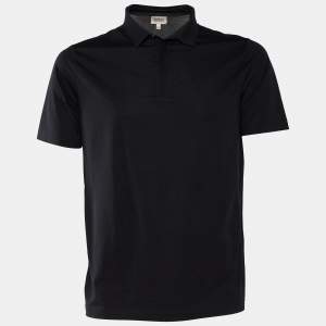 Pre Owned Armani Collezioni Black Cotton Knit Polo T-Shirt L