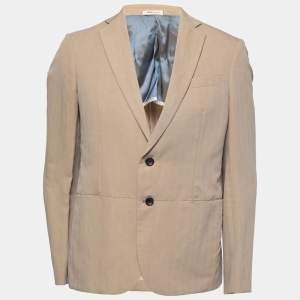 Pre Owned Armani Collezioni Beige Wool & Linen Herringbone Blazer L