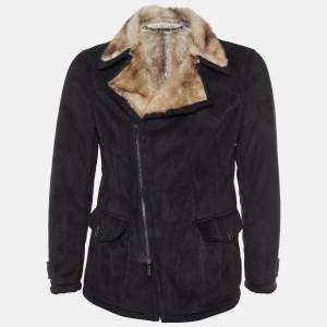 Pre Owned Armani Collezioni Black Faux Fur Contrast Detail Jacket M