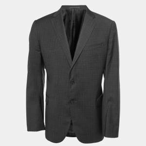 Pre Owned Armani Collezioni Grey Checked Wool Single Breasted Blazer XXL
