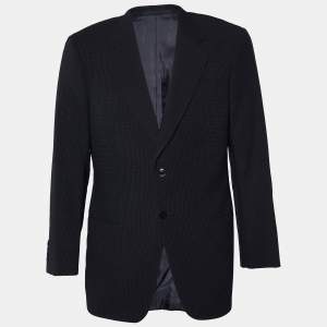 Pre Owned Armani Collezioni Navy Blue Patterned Wool Blazer XL