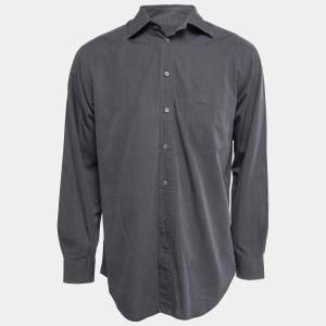 Armani Collezioni Grey Cotton Button Front Full Sleeve Shirt L