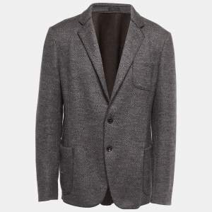 Pre Owned Armani Collezioni Grey Patterned Wool Single Breasted Jacket 4XL