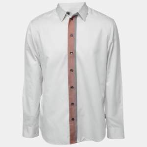 Armani Collezioni Grey Cotton Button Front Full Sleeve Shirt L