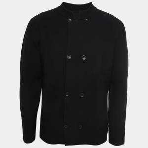 Armani Collezioni Black Knit Double Breasted Shirt XL