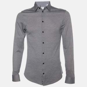 Armani Collezioni Black & White Cotton Knit Button Front Shirt S